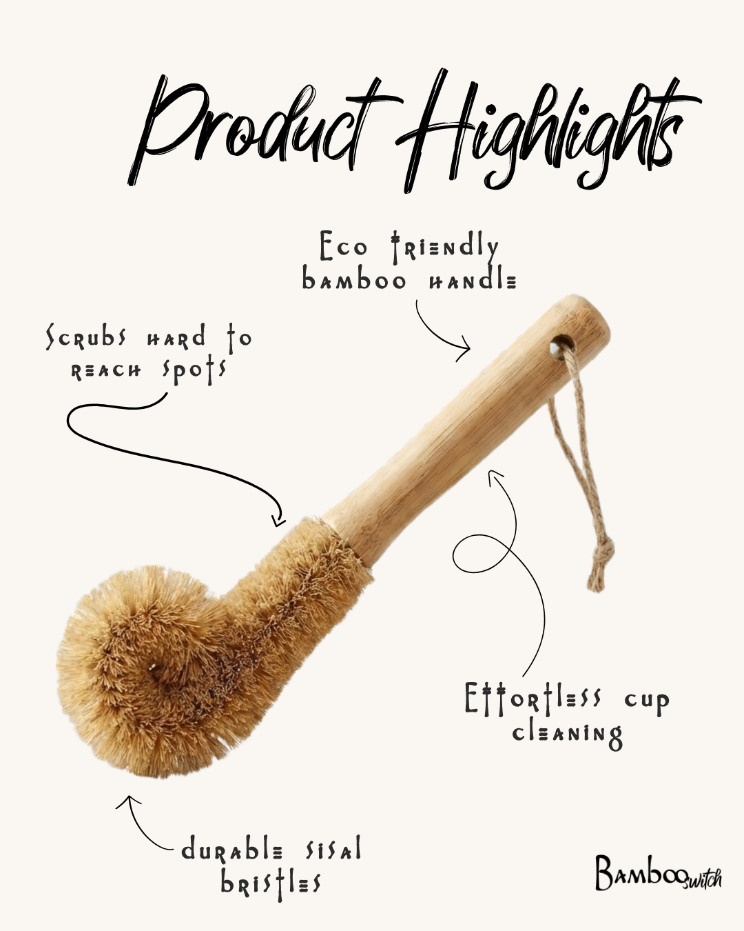 Bamboo Glassware Scrub Brush | Kitchen Cleaning Bestseller